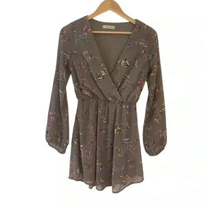 Final Touch brown and floral surplice flowy mini dress small